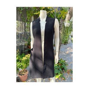 Vintage 90s Le Chateau Longline Vest Tuxedo Lapels Satin Open Front Sz M